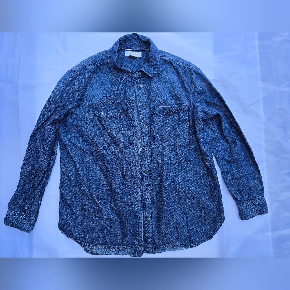 Anthropologie - Pilcro Blue Button-Up Shirt - overlap back - Sz XSP‎ - 165/84A